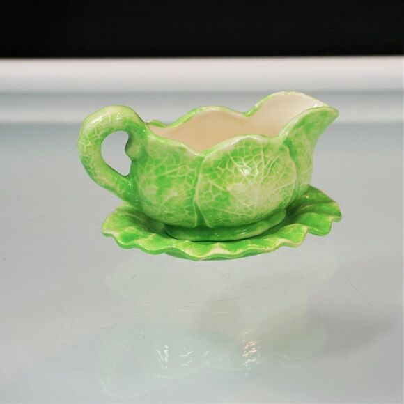 Italian The Mane Lion Pottery Cabbage Collection Gravy Boat With Underplate FLAW - Picture 1 of 7